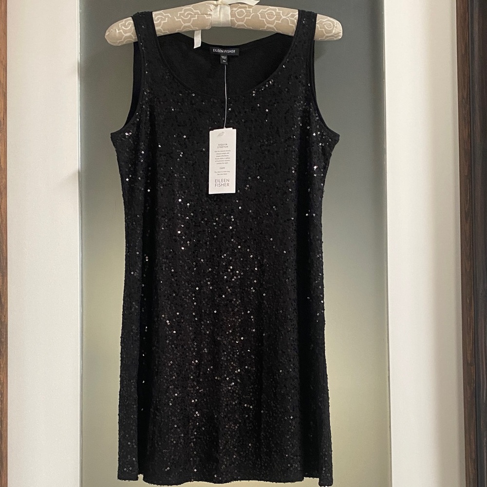 Eileen Fisher Long Black Sequin Tank